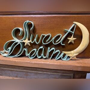 Sweet Dreams Nursery Wall Decor Light Teal Green and Yellow Moon Star & Glitter